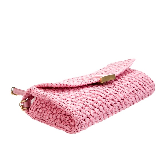 AUTHENTIC TODS RAFFIA STRAW CROCHET CLUTCH BAG PURSE LIKE NEW BARBIE PINK COLOR - Picture 16 of 16
